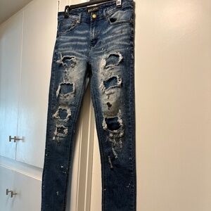 Platini distressed/patched paint splattered jeans - size 30
